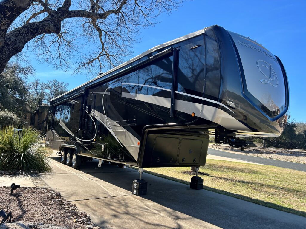 Shiny clean RV trailer.